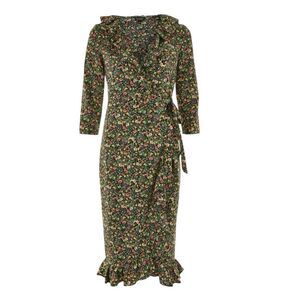 Topshop Floral Ruffle Wrap Dress 3/4 Sleeves Cottage Core